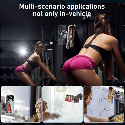 Vacuum Magnetic Phone Holder, 360° Adjustable Magnetic Car Mount, Foldable Portable Suction Cup Cell Phone Mount for Car/Gym/Mirror/Shower, Compatible with All Smartphones & All Car Models