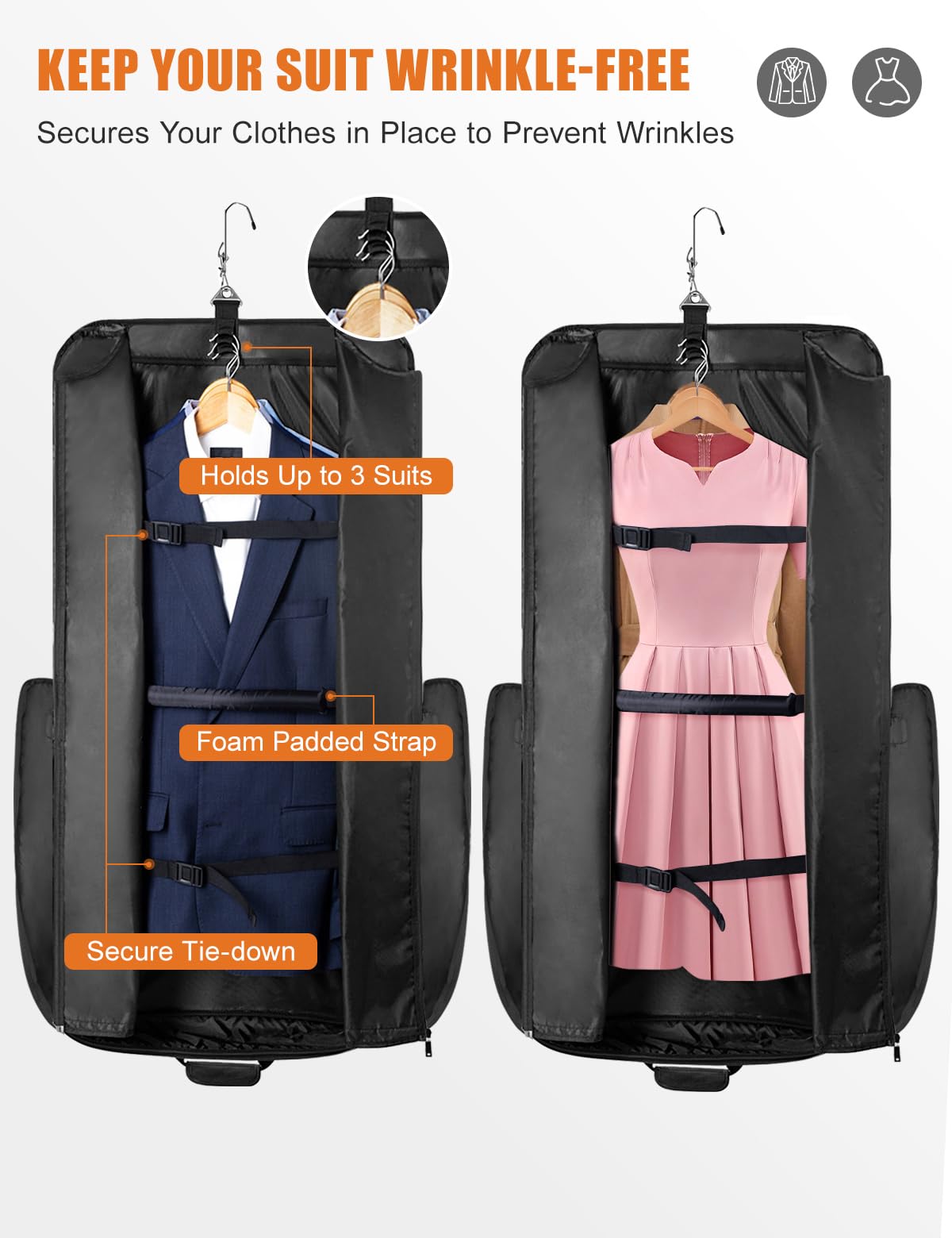Noozion Garment Bag for Travel, Large Carry On Suit Bag for Business Up to 3 Suits, Wrinkle Free Garment Bag for Hanging Clothes with Shoulder Strap, Laptop Compartment, and Wet-Dry Pocket