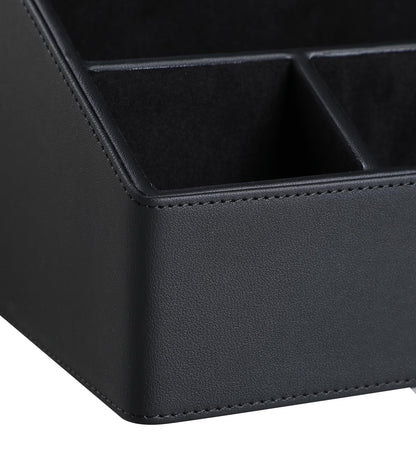 MEIBOOCH PU Leather Desk Organizer, Luxury Remote Control Holder for Home, Office Desk Accessories Table Caddy Bedside Nightstand Organizer (Black)