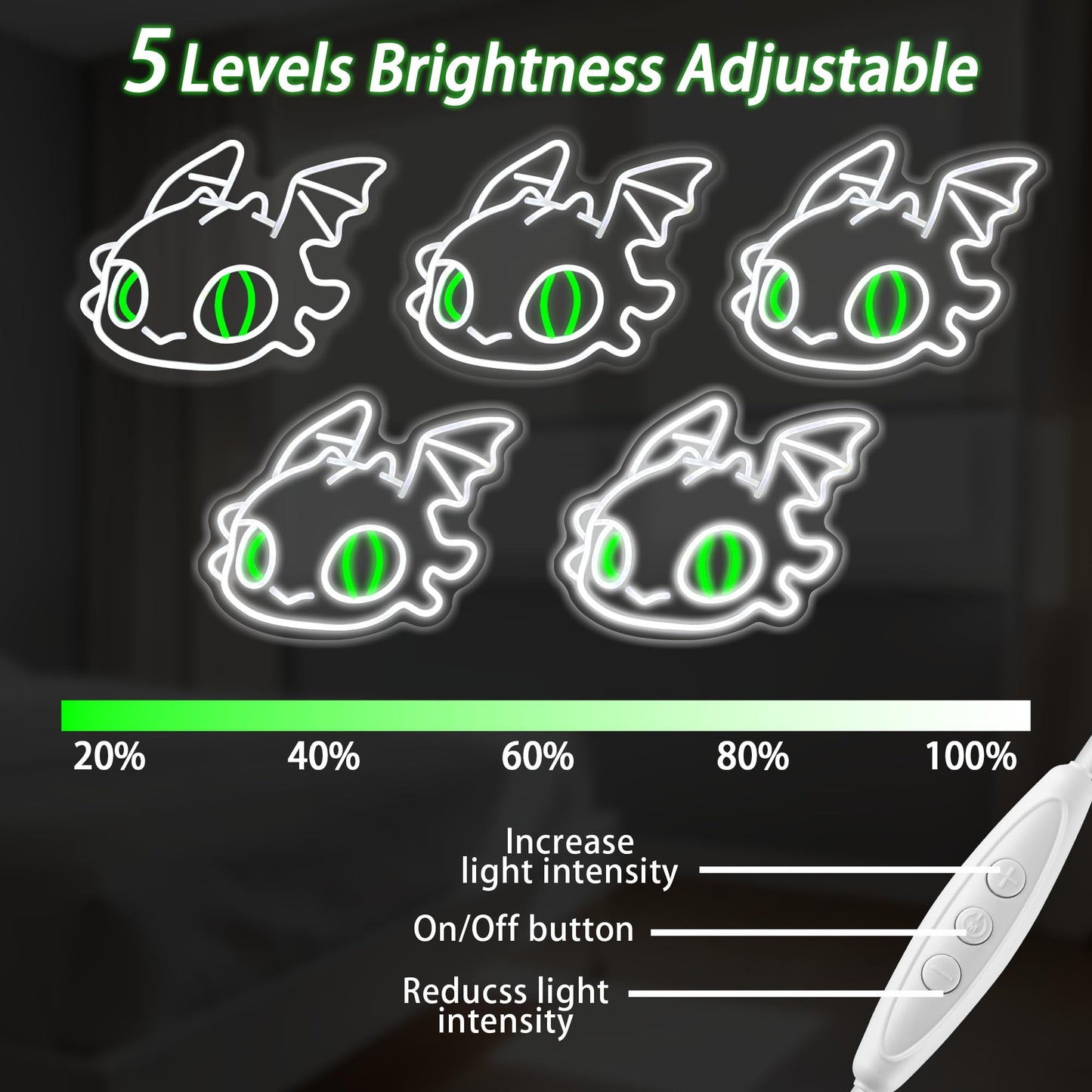 Dragon Neon Sign, Cute Dimmable Led Neon Night Lights Up Anime Decor for Bedroom Living Room Man Cave Home Bar Wall Decoration, Birthday Party Christmas Gifts for Kids Girls Boys Adults (Dragon)
