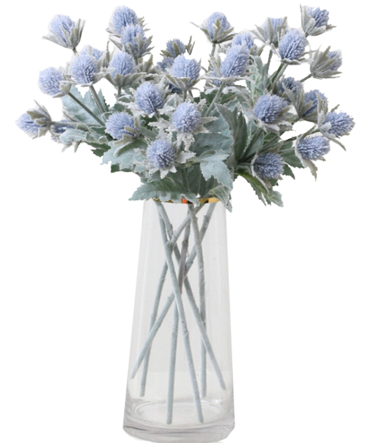 TBUY ROSE 3 Pack Artificial Thistle Flowers Eryngiums Faux Plants Floral Tree Picks Christmas Greenery Picks and Sprays for Garden Wedding Prom Party Bouquet Floral Arrangement (Blue)