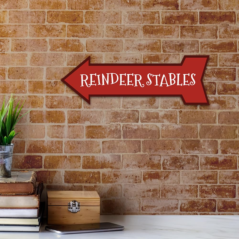 Arrow Shape Plus Reindeer Stables (Right) 12x4" Wall or Door Sign | Christmas Holiday Decoration