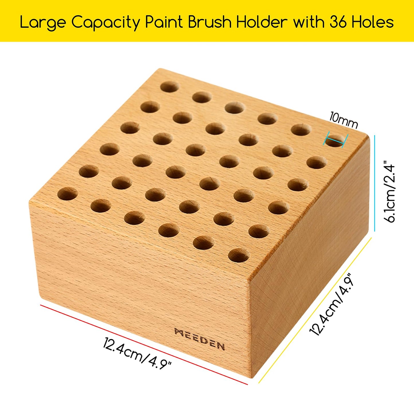 MEEDEN Beechwood Pencil and Brush Holder: 36 Holes Paint Brush Storage Organizer & Holder Rack - Wooden Block Pencil Holder for Paintbrushes, Pens and Art Tools - Paint Brush Holder Display Stand