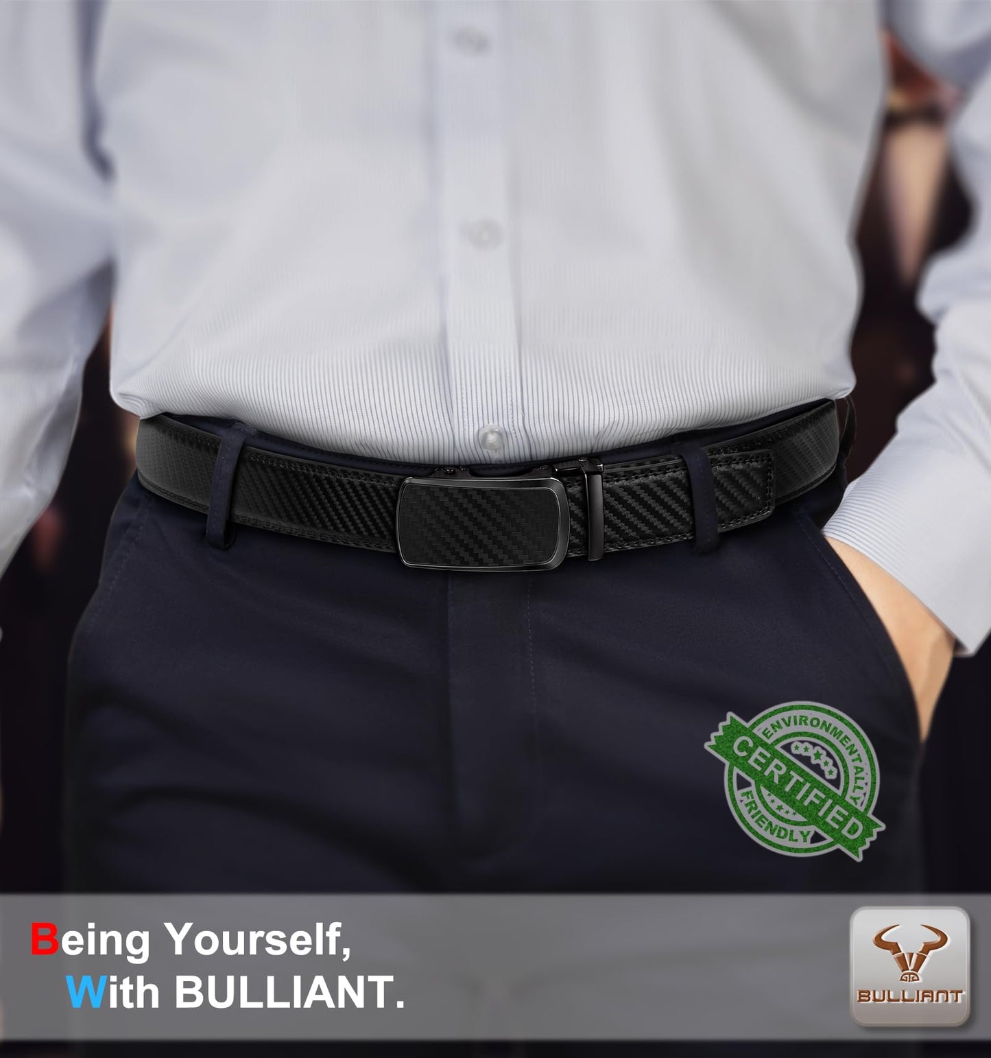 BULLIANT Men's Ratchet Belt 2 Pack-Click Leather Belt Adjustable for Men Gift 1 3/8-Cut for Perfect Fit(Black/Tawny,32"-38" Waist Adjustable)