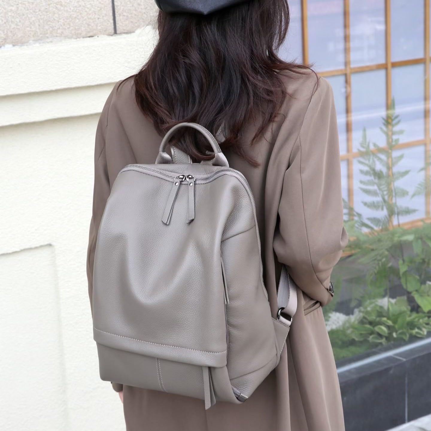 Wesccimo Genuine Leather Backpack Purse for Women, Fashion Designer Soft Backpack with Large Compartment Grey