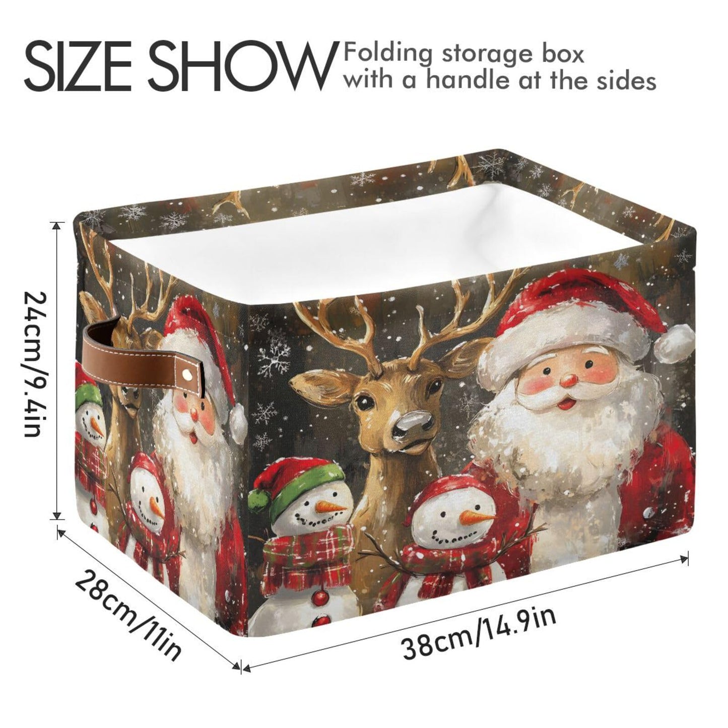Christmas Storage Basket, Reindeer Santa Claus Snowman Foldable Fabric Collapsible Storage Bins Organizer Bag for Storage Clothes