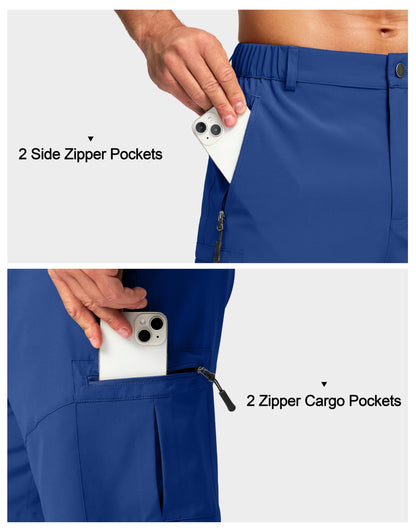 Pudolla Men's Hiking Cargo Shorts Lightweight 7" Travel Casual Shorts for Men Golf Work Outdoor with 5 Zipper Pockets(Royal Blue 3X-Large)