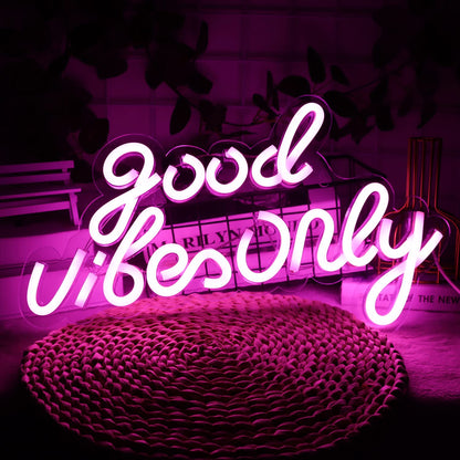 JFLLamp Good Vibes Only Neon Signs for Wall Decor Neon Lights Led Signs Suitable for Living Beer Bar Game Room Hotel Birthday Party Restaurant Christmas Unique Gift for Lover, 16.5 * 10 Inch(Blue)