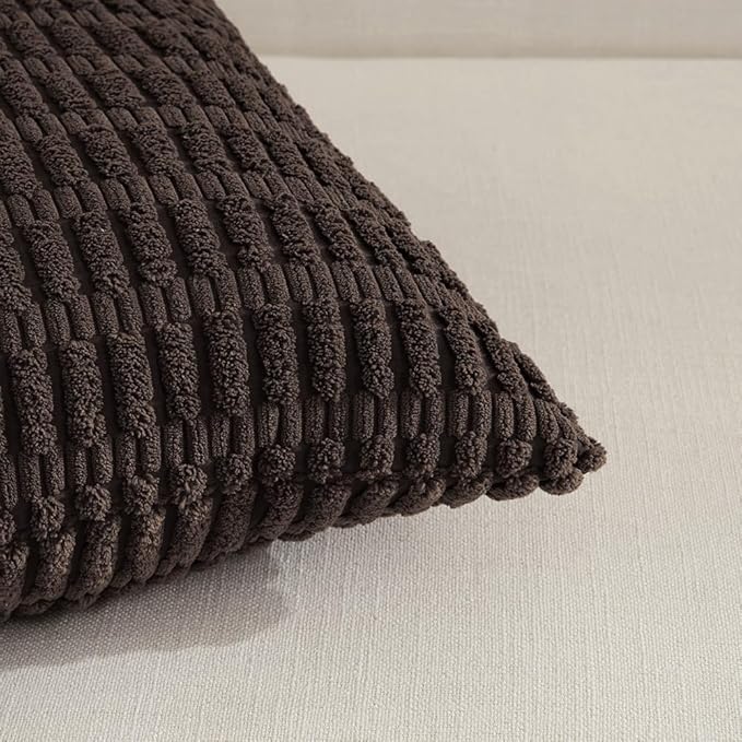 Fancy Homi Dark Brown Decorative Throw Pillow Covers 14x24 Inch for Living Room Couch Bed Sofa, Rustic Farmhouse Boho Home Decor, Soft Striped Corduroy Square Cushion Case 35x60 cm