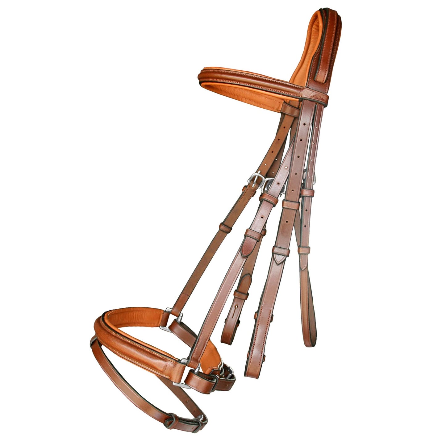 Exion Dressage Bridle with Anti-Pressure Crownpiece | Anatomical Padded Crank Noseband with Flash, Soft Browband & Web Reins with Hand Stoppers | Premium Leather Horse Bridle for Comfort & Control