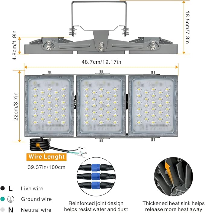 STASUN LED Flood Light Outdoor, 150W 13500lm Outdoor Lighting with 330° Lighting Angle, 3000K, 3 Adjustable Heads, IP66 Waterproof LED Exterior Security Area Lights for Yard, Parking Lot