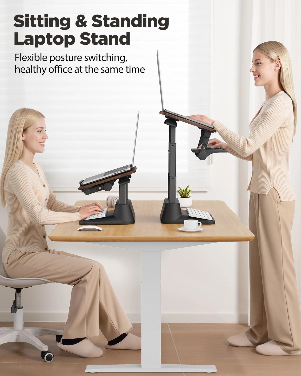 SAIJI Laptop Stand for Desk, Stable Standing Laptop Riser with Foldable Mouse Pad, Standing Computer Stand with 4 Adjustable Height Up to 20.47", Tall Stand Fit All Laptops Under 17.3"