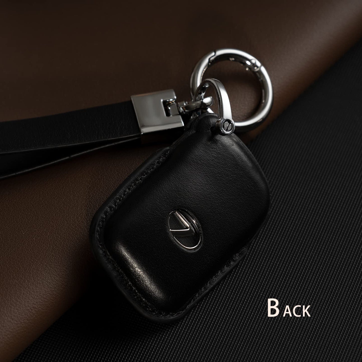 Smyfob Black Leather Keychain and car Key fob Cover Compatible with Lexus Shell Holder case Gifts Accessories ES250 ES300h ES350 IS300 IS350 NX300 RC F RC300 RC350 RX350L RX450h RX450hL