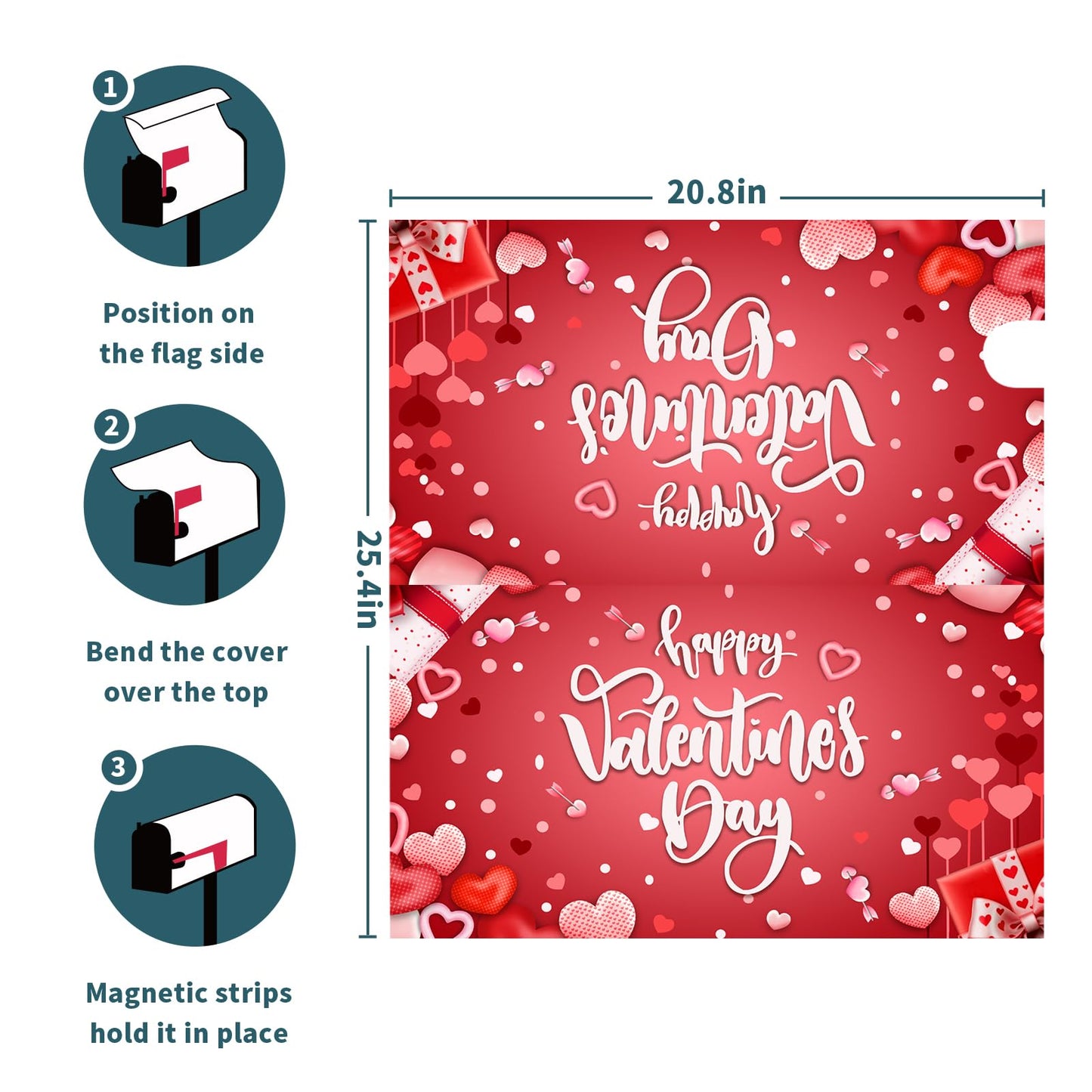 Romantic Valentines Day Mailbox Cover Large Size 25x21in Valentine Decoration Mailbox Covers Magnetic Red Pink Love Hearts Decorative Post Letter Box Wrap Decor for Anniversary Wedding Garden Yard