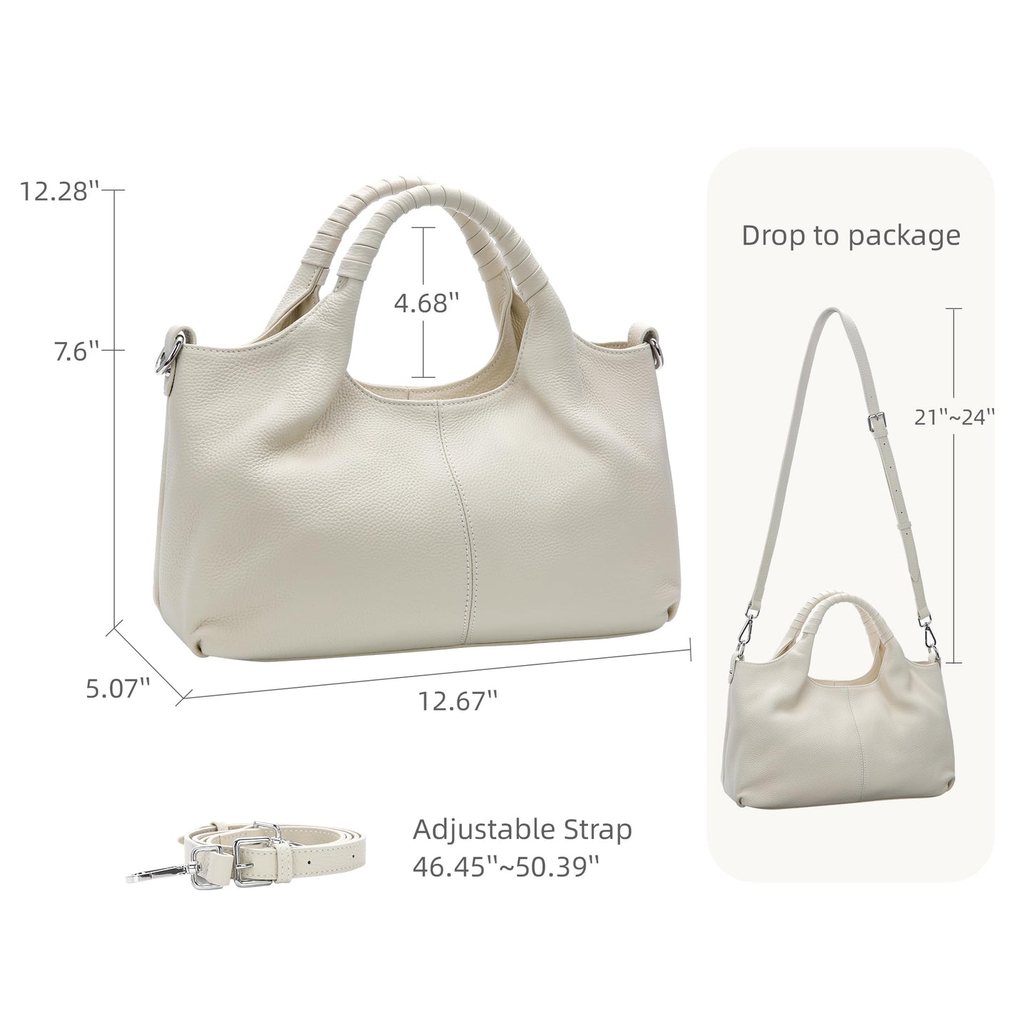 Iswee Genuine Leather Purse Cross Body Shoulder Bags for Women Purses and Handbags Satchel Designer Pocketbooks Hobo Medium Size Tote (Beige)
