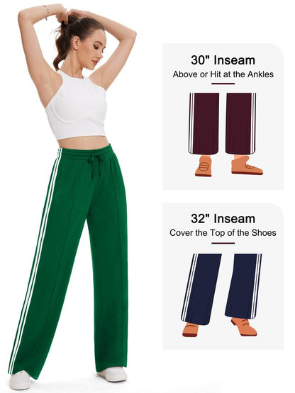 Tapata Petite Women 28" Inseam Warm Up Track Pants Wide Leg Sweatpants Lightweight Side Stripe Ladies Slacks Workout, Green, XL