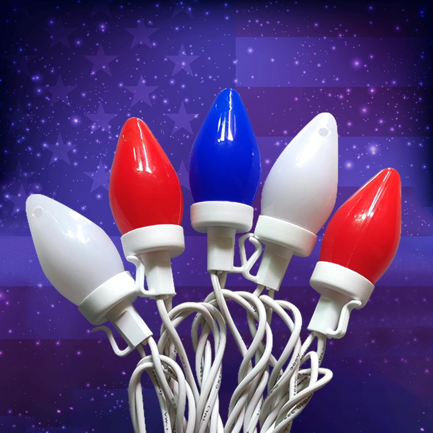 Fonusty Red White and Blue Lights 25Ft C7 LED Christmas Light with 25 Shatterproof 4th of July Decorations String Lights, Plug in Patriotic Light for Outdoor Indoor July 4th Party Decor