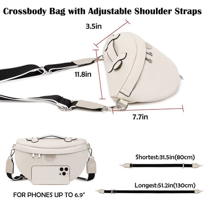 Eslcorri Crossbody Bags for Women - Fashion Sling Purse Shoulder Bag Fanny Pack Leather Casual Chest Bum Bag with Adjustable Wide Strap for Workout Traveling Running Shopping - off white