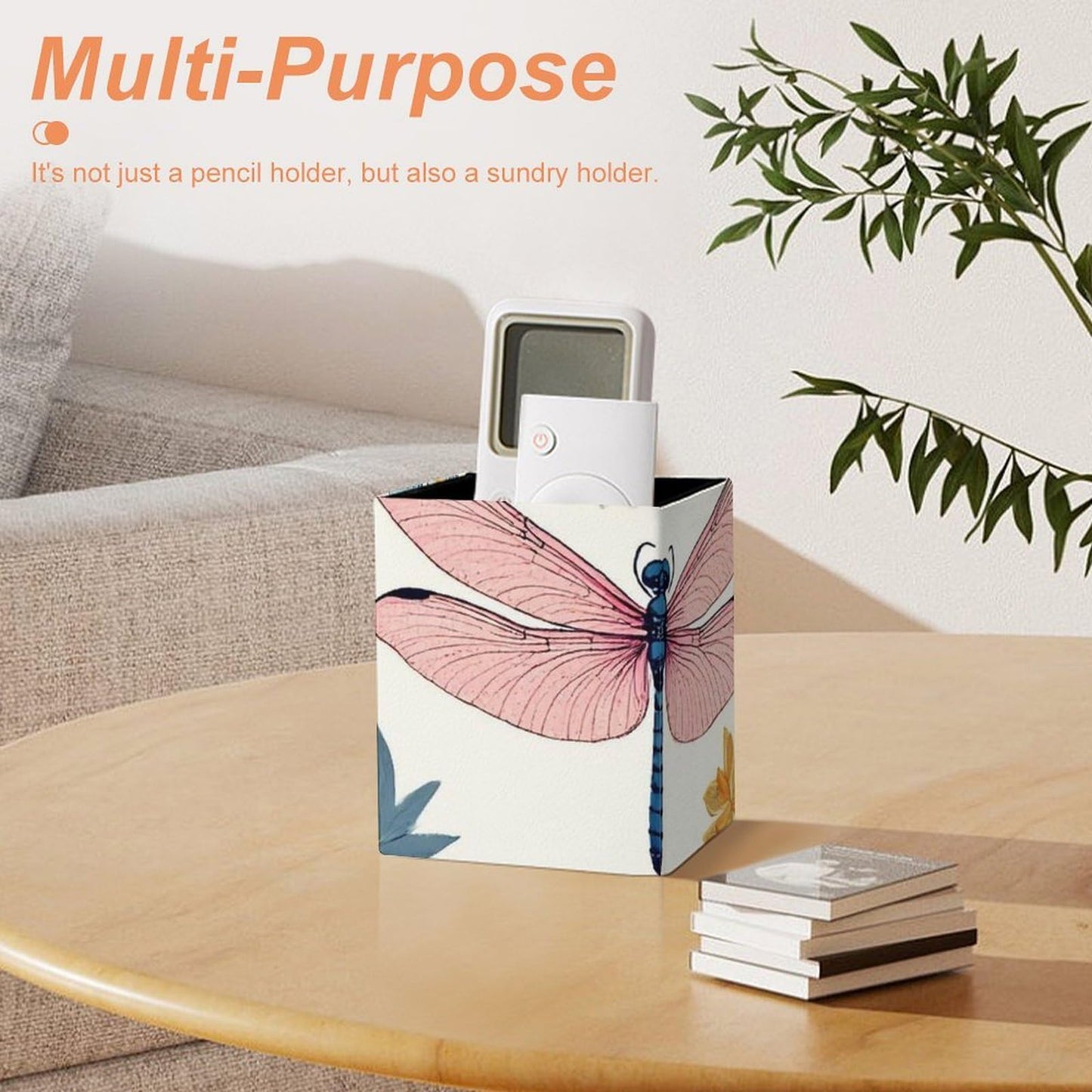 UTRSIFB Holder Cup Makeup Brush Storage Organizer, Waterproof Multifunctional Office Supplies, Pen Holder Square Leather Pencil Dragonfly