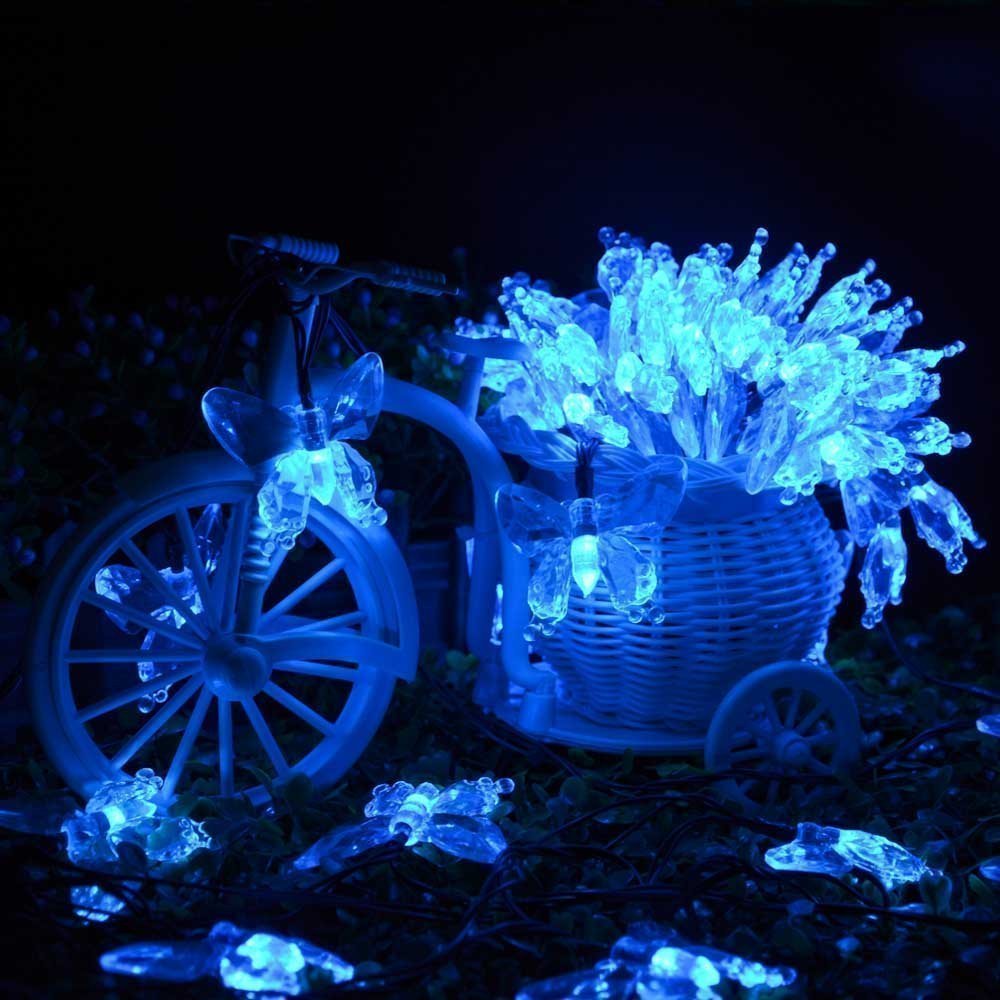 WONFAST Solar String Lights, Waterproof 16ft 20LED Butterfly Christmas Fairy Lights Decorative Lighting for Home Party Wedding Patio Garden Porch Balcony (Blue)