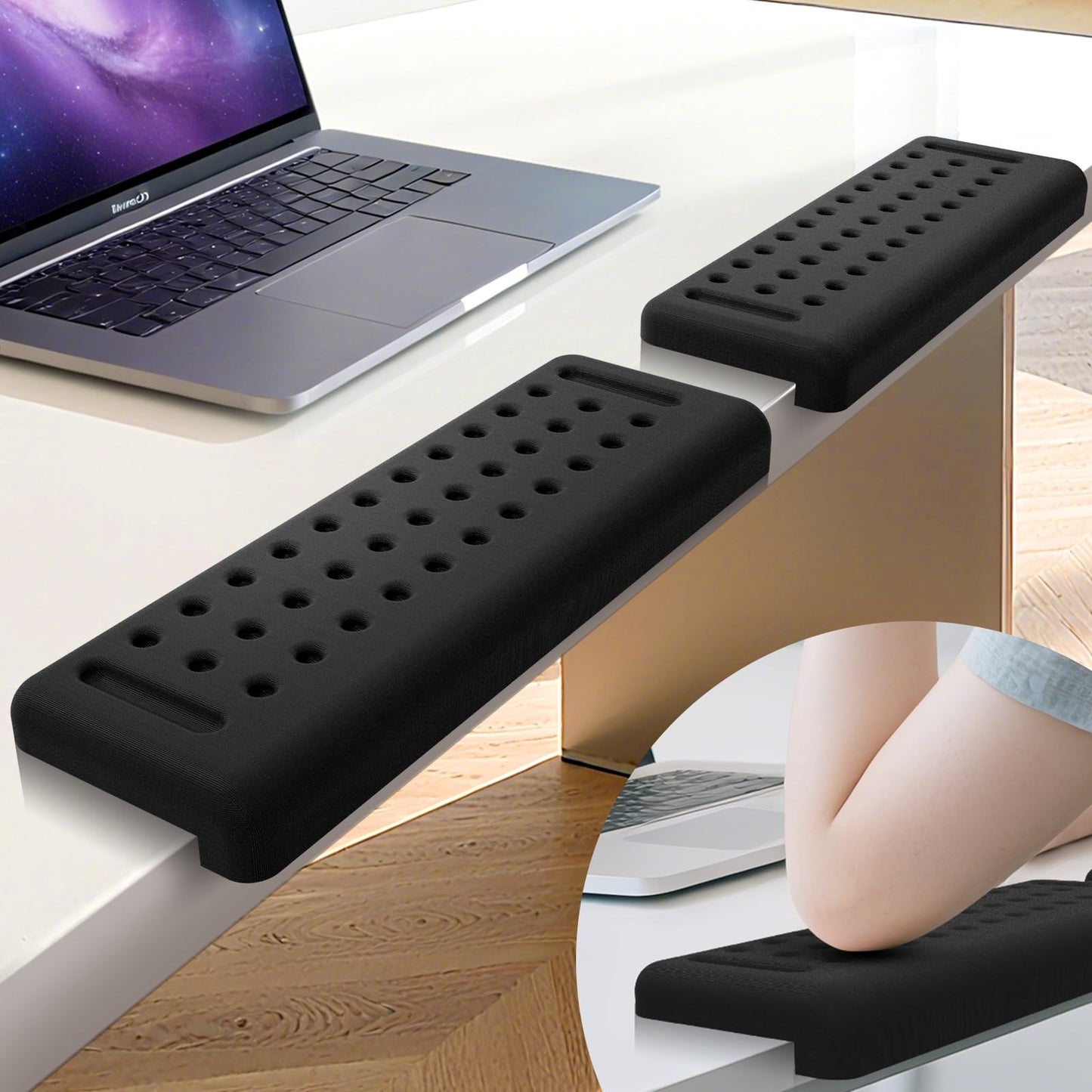 Retuhapy L-Shaped Desk Edge Cushion, 2 PCS Elbow Rest for Desk with Ergonomic Support, Memory Foam Elbow Pad & Arm Rest for Palm, Wrist & Forearm, Non-Slip & Separate Design, Office & Home, Black