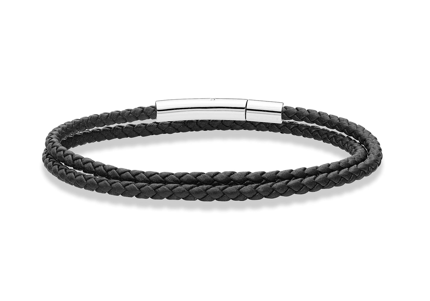 Miabella Genuine Italian Double Wrap Braided Leather Bracelet for Men Women, Stainless Steel Clasp, Made in Italy (Black, Small - 7" Length)