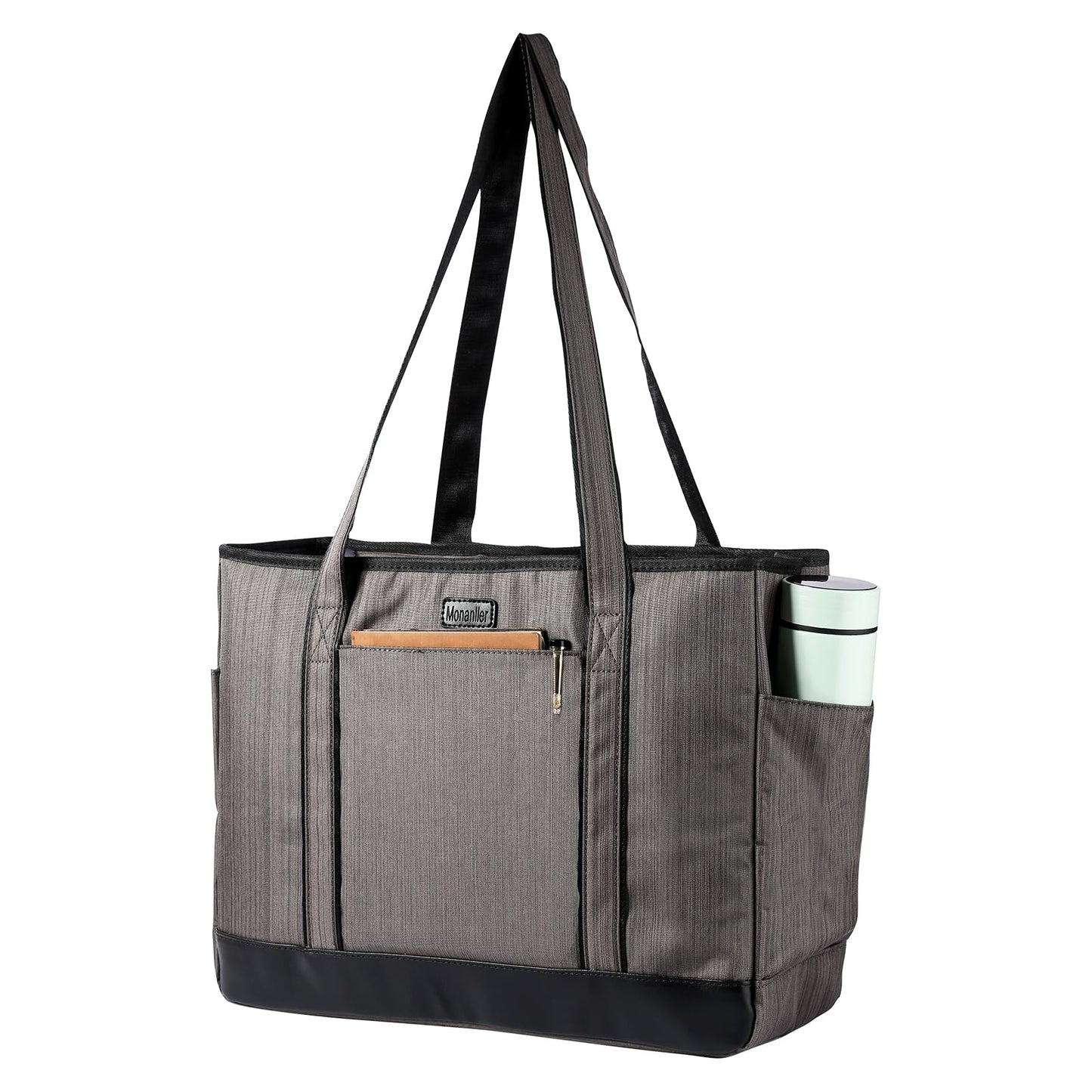 Monanller Fashion Teacher Tote Bag, Large Utility Work Bag with Laptop Compartment for Women & Men, Carry Bag with Several Inner & Outer Pockets-Grey
