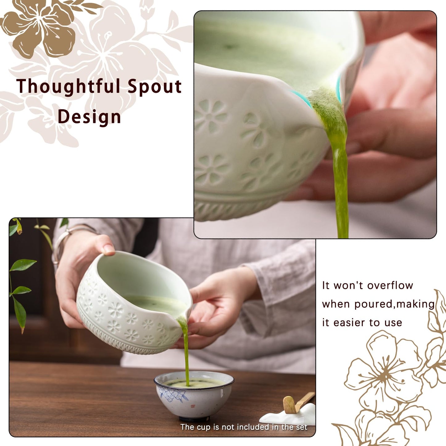 Buucup Matcha Whisk Set, Ceramic Matcha Kit Set Includes Matcha Bowl, Matcha Whisk and Holder, Bamboo Scoop, Scoop Rest, Sifter and Tea Towel - 7 Pcs Matcha Kit for Matcha Lovers (Mint)