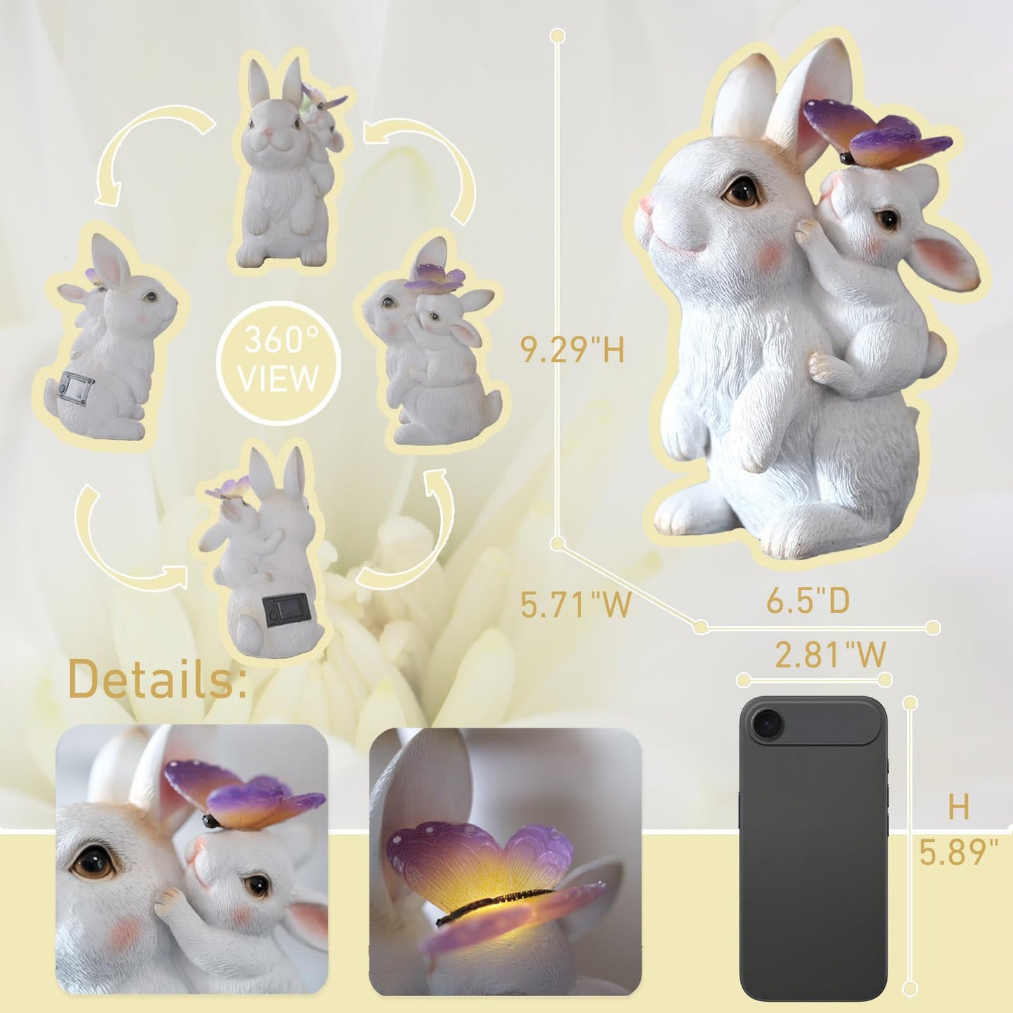 Mothers Day Gifts, Solar Garden Statues Rabbit with Solar Lights, Mother & Baby Bunny Figurine with Butterfly Lights for Yard Art Garden Patio Decor, Easter Birthday Gifts for Women Mom Grandma.