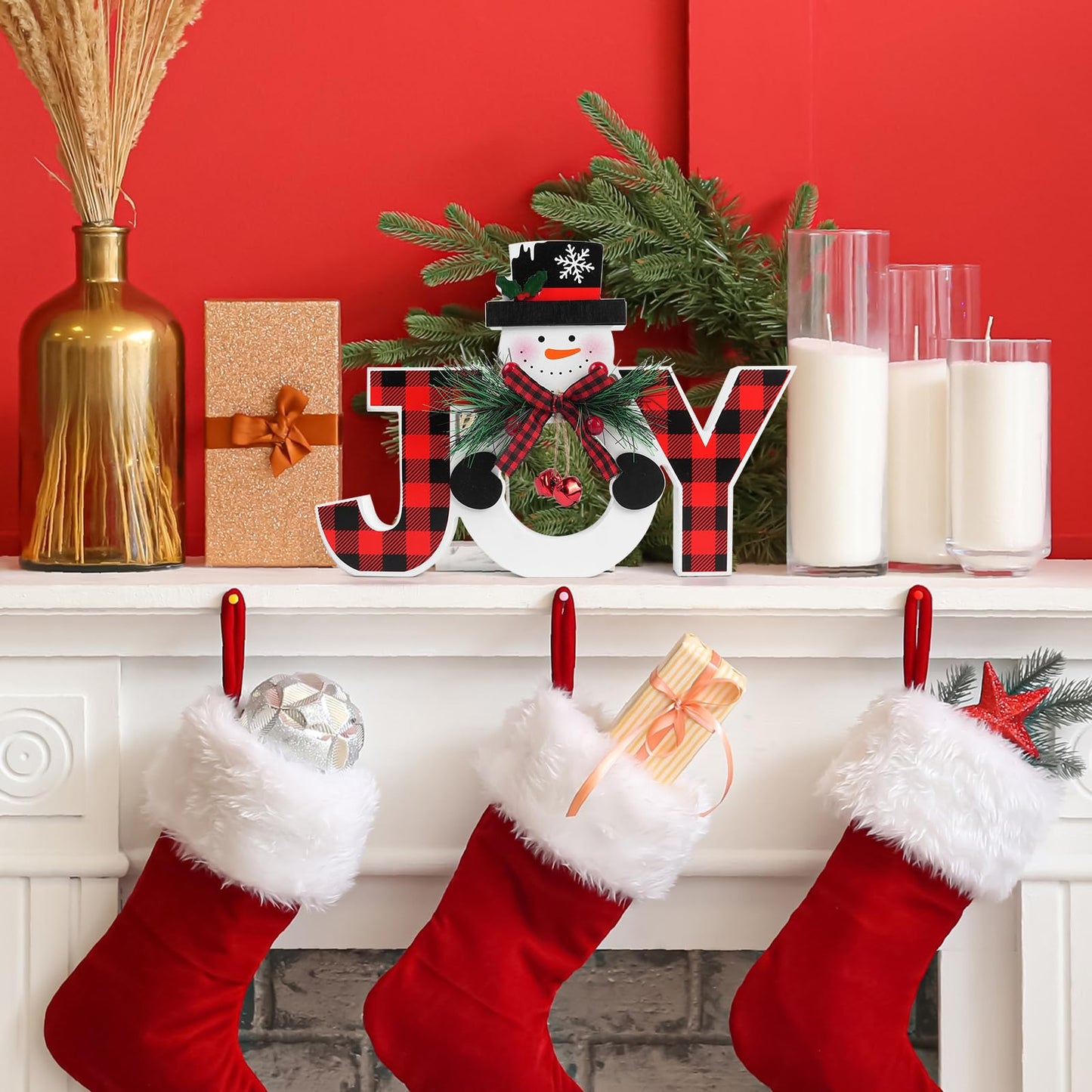 Christmas Table Decorations Wooden Joy Table Centerpieces Snowman Table Sign Standing Tabletop Merry Christmas Decoration for Holiday Office Desk Tiered Tray Party Shelf Decorations Farmhouse Winter