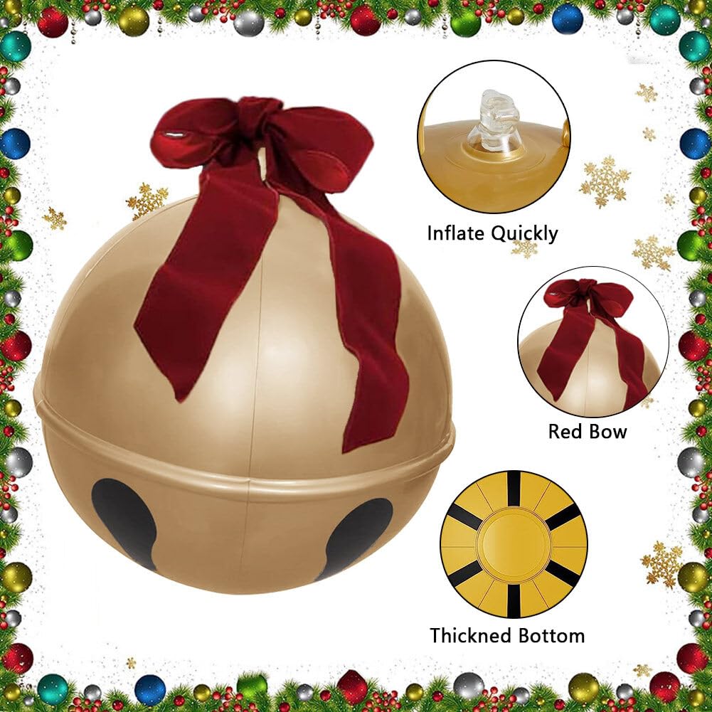 2PCS Inflatable Christmas Ball 23.6IN Giant Jingle Bell Inflatable Ball Fun Christmas Inflatable Yard Decor Xmas Balloon Pendant Outdoor Ornament for Garden Yard Patio Christmas Holiday Decor