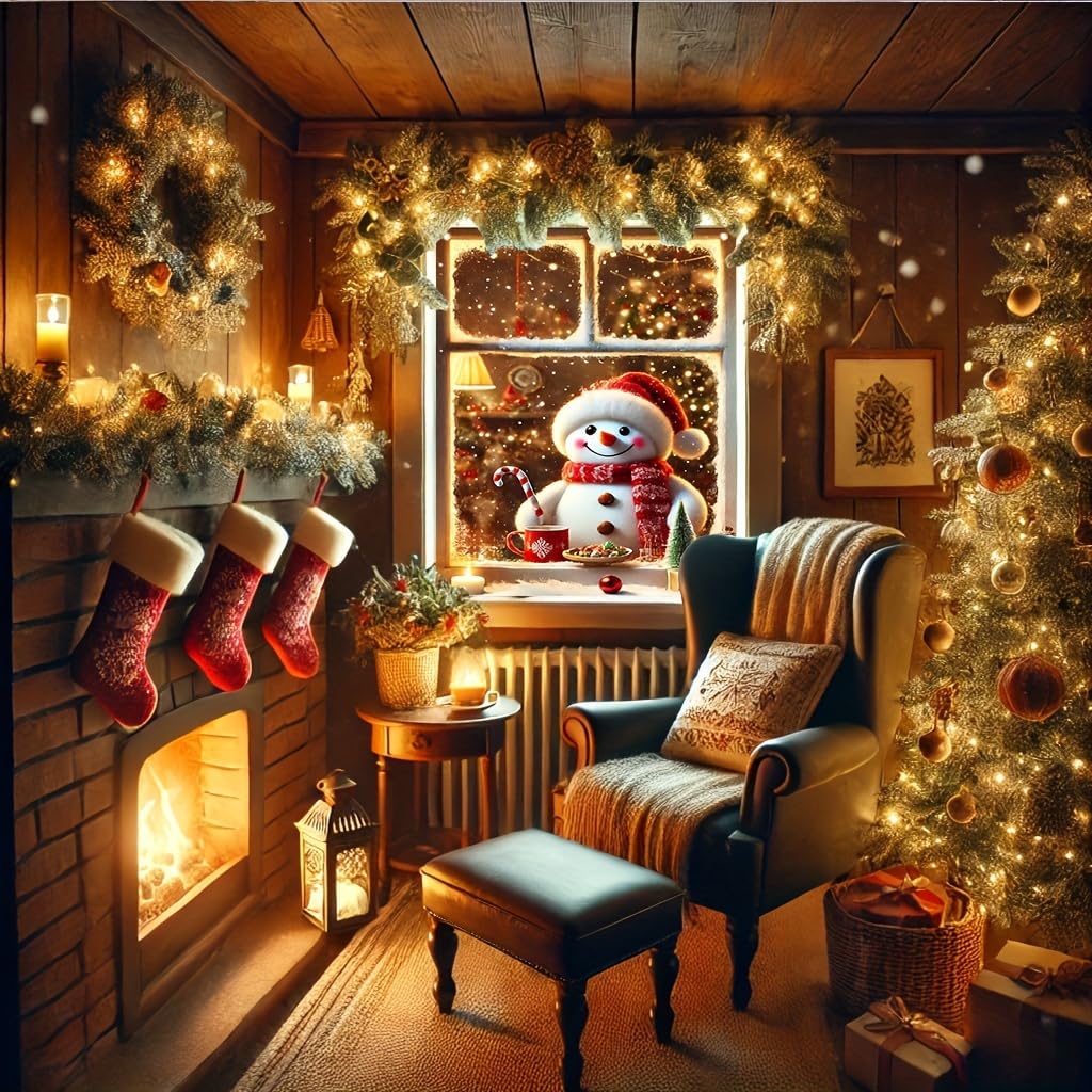 Tomhong Christmas Snowman Window Banner 31x47 Inch Holiday Decoration Cozy Indoor Outdoor Home Wall or Window Display with Snowy Scene and Warm Lights