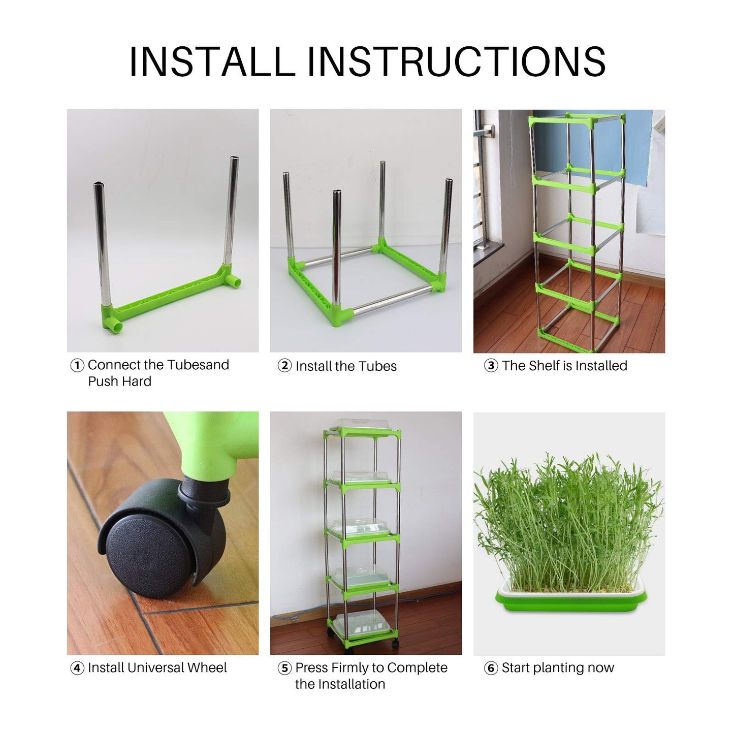 5 Layers Seed Starter Kit - Seed Sprouter Trays with Clear Lid & Stainless Steel Shelf, Soil-Free Germination Trays for Indoor/Outdoor Microgreens, Wheatgrass Mung Beans Cat Grass & Seedling Growing