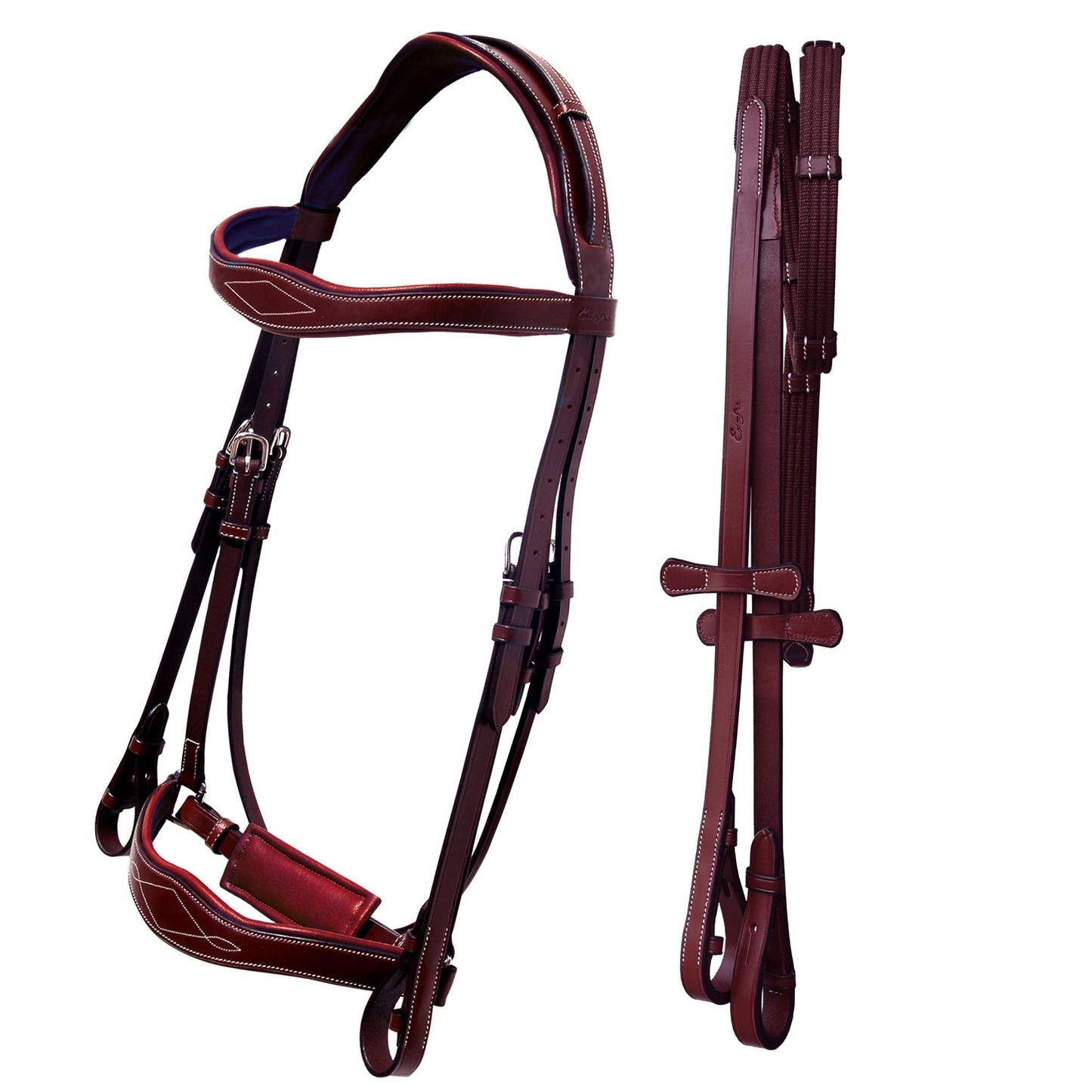 Exion Horse Dressage Bridle with Web Reins | Broad Anatomic Crownpiece, Crank Noseband & Browband & Reins with Hand Stoppers | Dressage Bridles for Horses