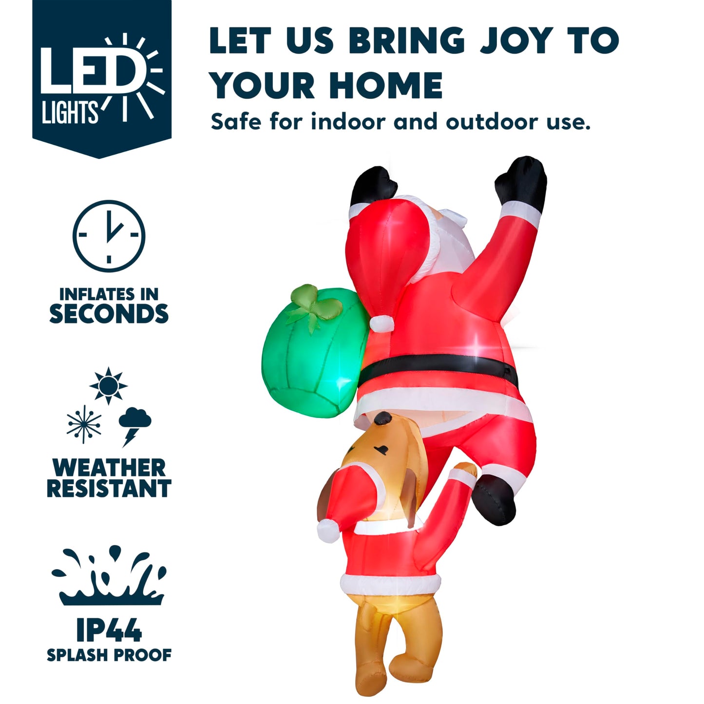 Joiedomi 8 FT Tall Hanging Christmas Inflatables Outdoor Decoration, Blow Up Climbing Santa with Dog, Christmas Blow Up Yard Decorations with Build-in LED for Xmas Party, Garden, Lawn, Roof Decor
