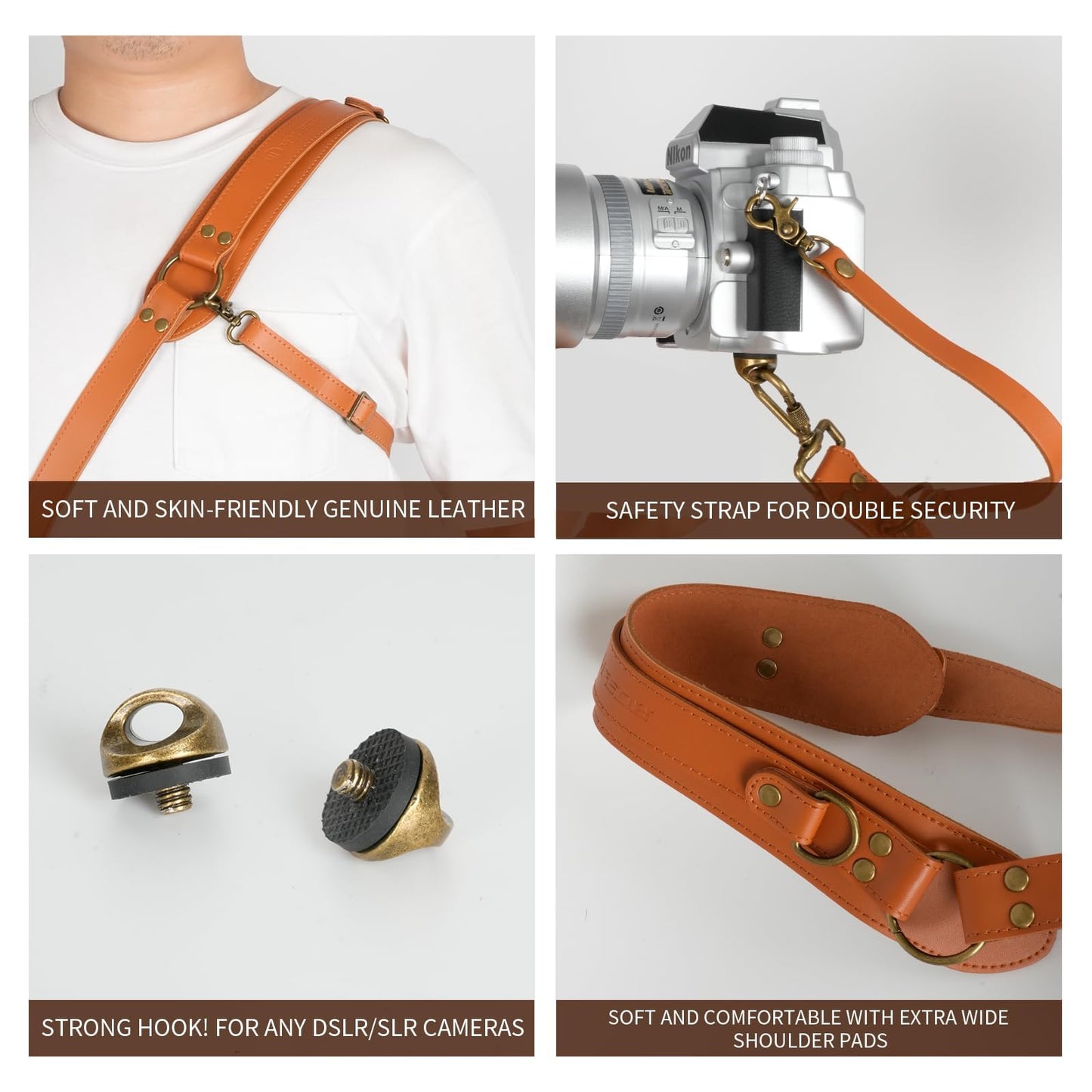 4J LEDR Leather Camera Strap,Single Camera Shoulder Harness for One Camera,Professional Camera Harness for Photographers,Camera Strap Crossbody Quick Release Gear DSLR/SLR,Camera Accessories,TAN