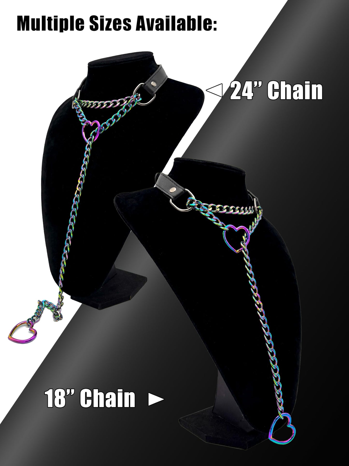 EverGlimp Black Leather Choker Collar For Women, Handmade Heart Slip Chain Choker Long Necklace with Adjustable Buckle