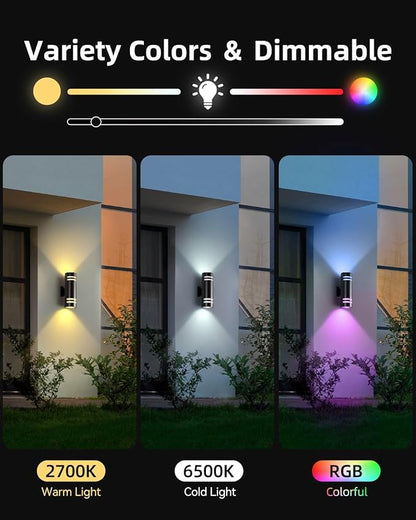 KIZON Smart Dusk to Dawn Outdoor Lighting RGB Color Changing Porch Lights 2 Pack, Cylinder Modern Outdoor Wall Lights Waterproof Exterior Light Fixture Wall Mount Up Down Lights with Remote Control