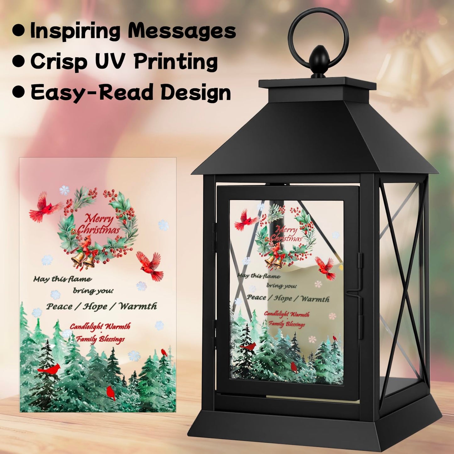 Christmas Candle Lantern Metal with LED Flickering Flameless Candles Light Xmas Decoration Lantern Indoor Outdoor Decorative for Table Home Decor Party Gift (Christmas)