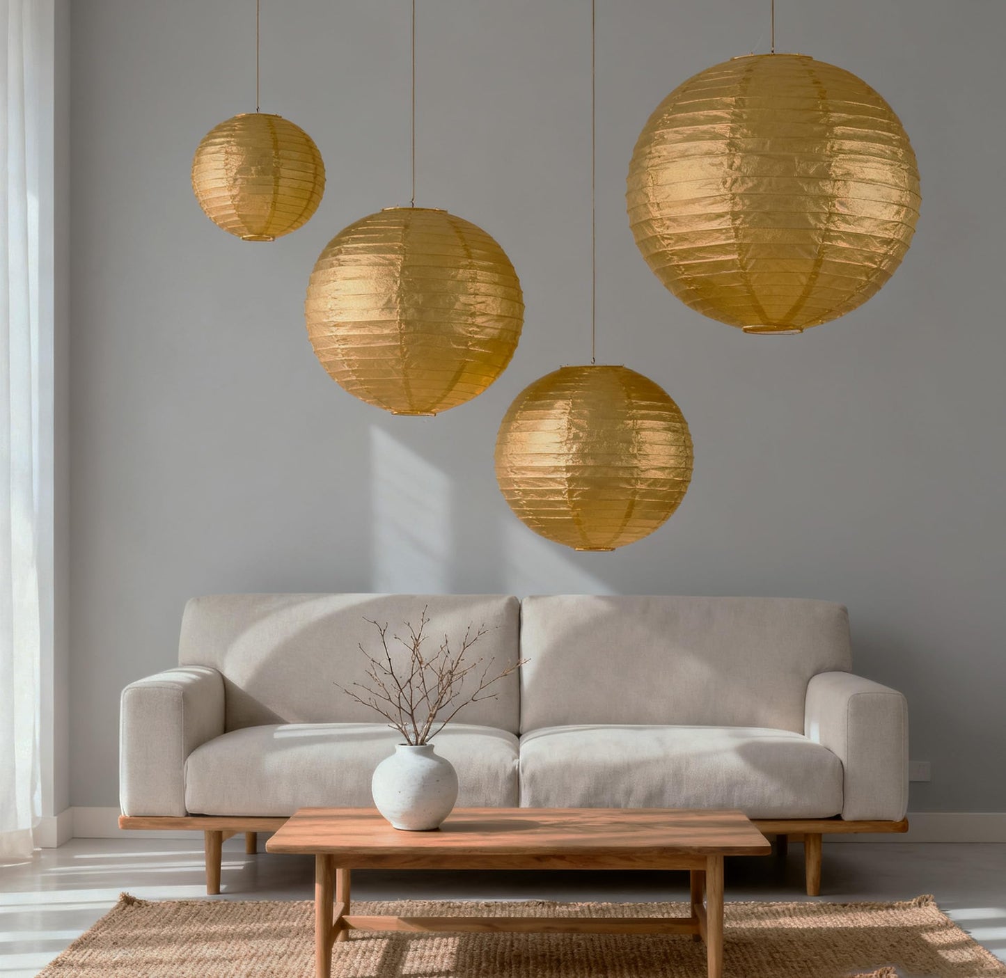 25 Pack Paper Lanterns, Sizes of 4", 6", 8", 10", 12", Hanging Lanterns Decorations Ball Lanterns for Home Decoration, Birthday Party and Wedding Decorations (Gold)