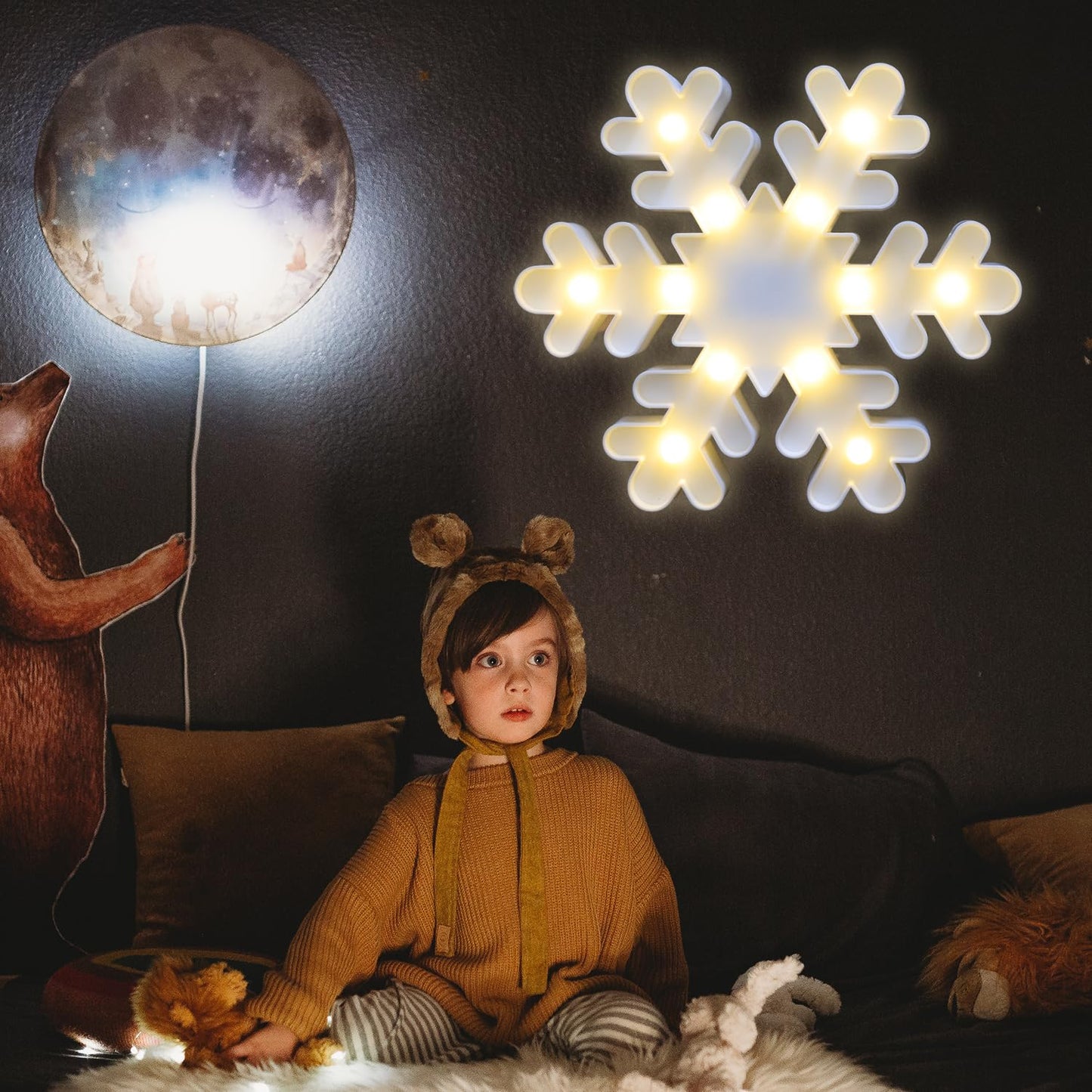 Vicila Snowflake Marquee Sign Christmas Lights, LED Night Lights Table & Wall Lamp for Bedroom, Kids' Room, Nursery Room, Home, Christmas Decorations - White Snowflake