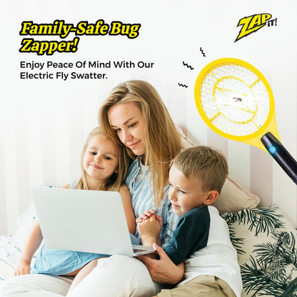 ZAP iT! 4,000 Volt Electric Handheld Bug Zapper Racket - USB Rechargeable Indoor Safe Mosquito Zapper and Fly Swatter for Indoor and Outdoor Use - 2 Pack (Large, Yellow)
