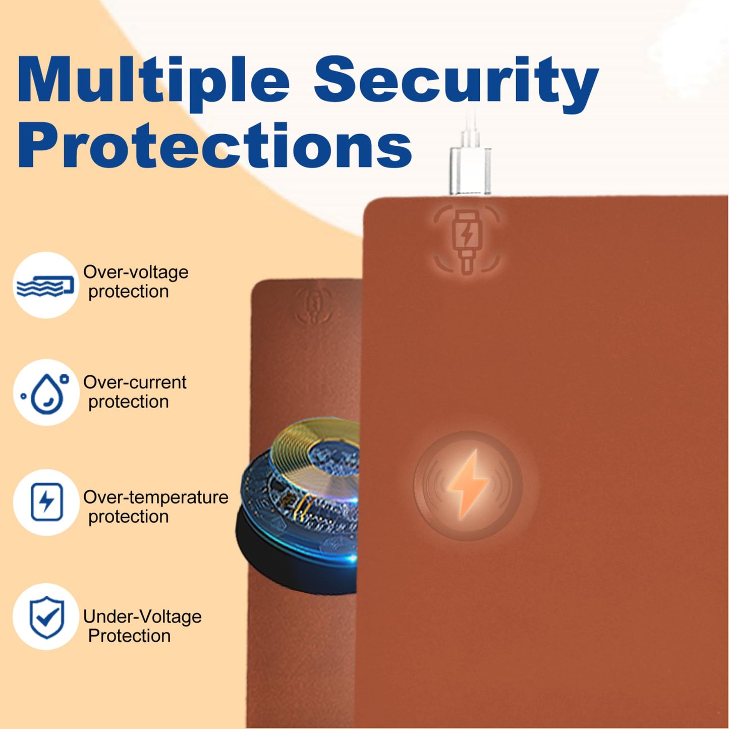 Desk Mat with Wireless Charging, Brown Mouse Pad with Wireless Charger, Desk Pad Matt for Desktop, Mousepad Gaming Large Mouse Pad, Leather Compute for Keyboard and Mouse, 32" x 16"