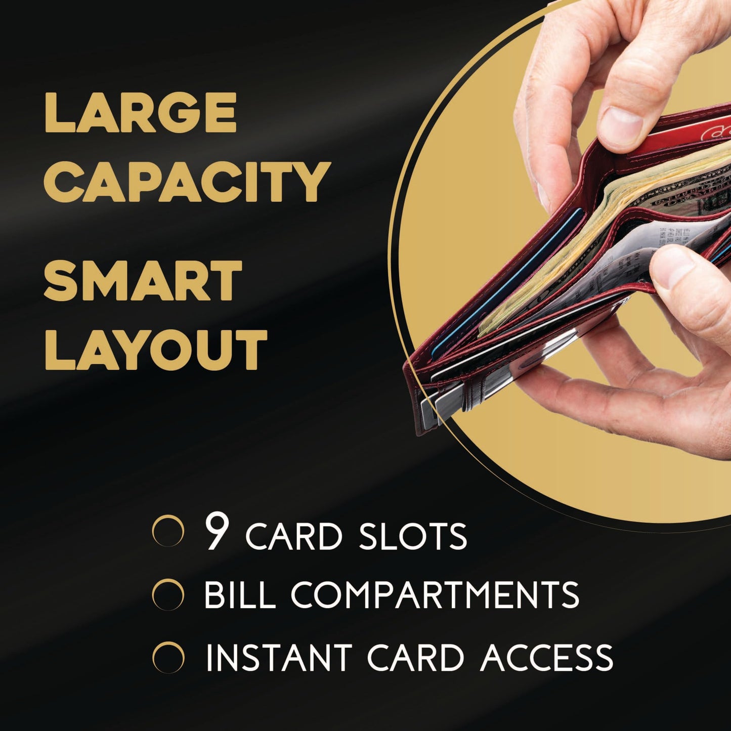 Claasico Men’s Bifold Wallet for Men – Genuine Leather RFID Wallet, Slim Billfold Cardholder w/ID Window – Gift Box Included