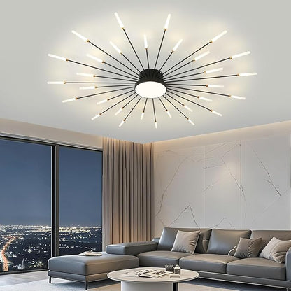 ziidoo Modern Ceiling Light,30+1 Lights Metal Firework Designed Chic Led Lighting Fixture for Farmhouse Kitchen Dining Room Bedroom Hallway Living Room (Black)