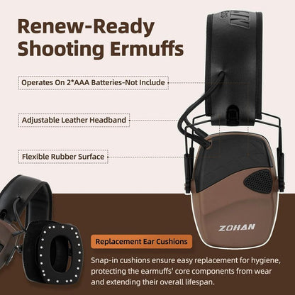 ZOHAN EM054 Electronic Shooting Ear Protection - Slim Active Noise Reduction Earmuffs with Gel Ear Pads | 4X Sound Amplification for Gun Range