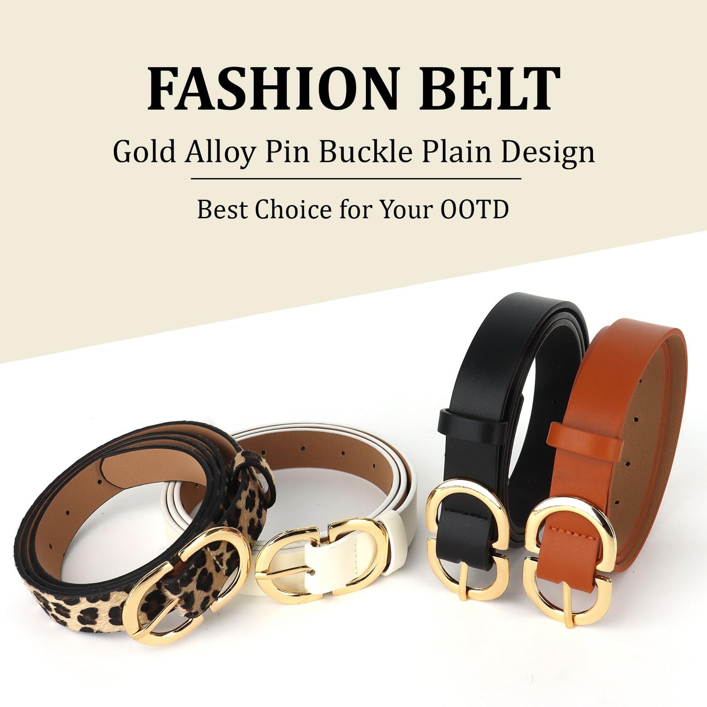 YARIEW 4 Pack Extra Large Leather Belts for Women Leopard Belts for Women Women's Belts for Jeans Pants Waist Belt Fashion Ladies Dress Belt with Gold Buckle