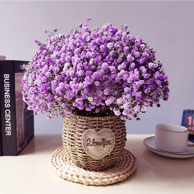 Dried Baby's Breath Bouquet - 17 Inch 1800+ Purple Dry Flowers, Natural Gypsophila Branches for Wedding, Table Vase Decor, DIY Wreath Floral, Home Office Party Garden Decoration