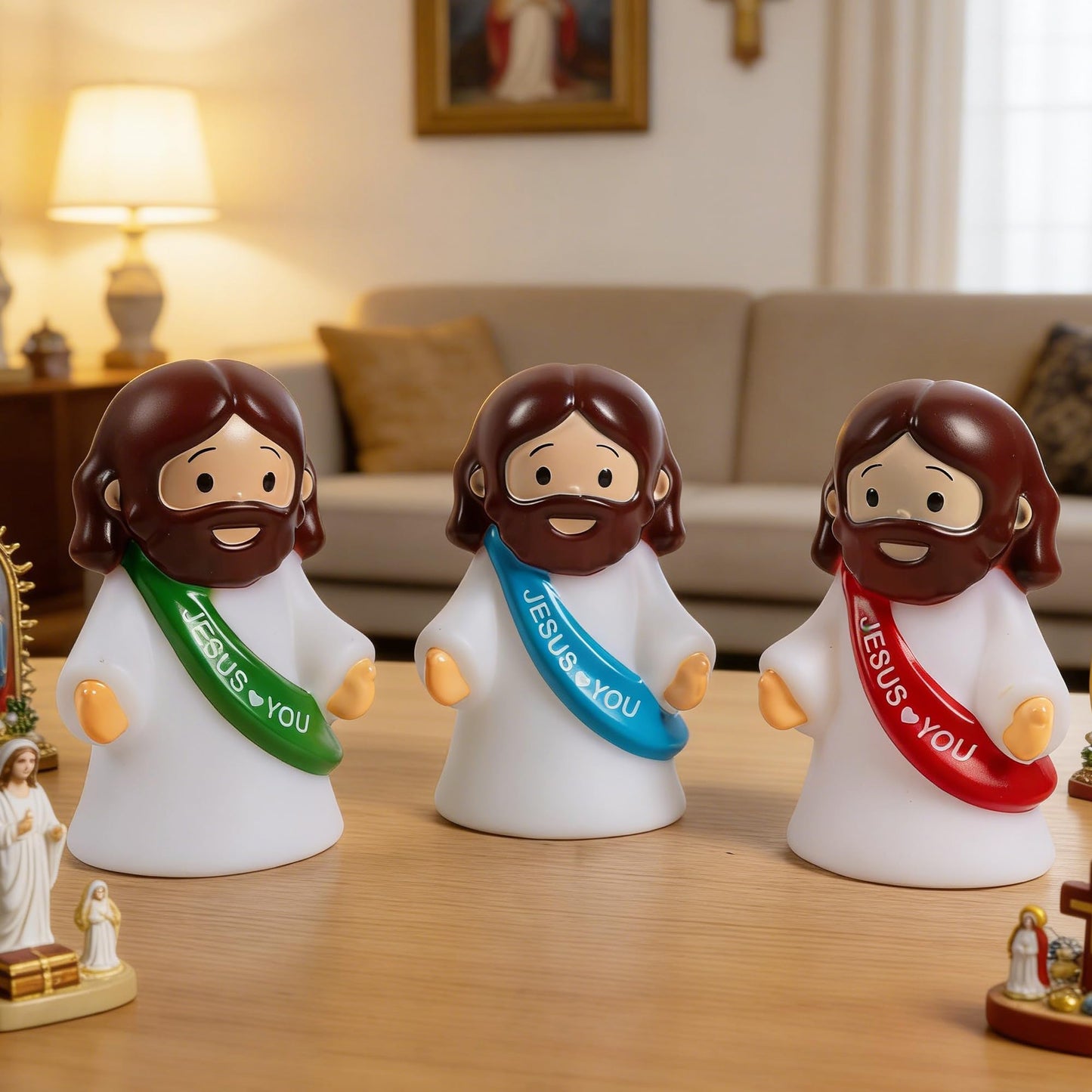 NEROSUN 3 Pack Christmas Jesus Night Light Lamp, LED Tap-Dimmable Bedside Touch Lamp, Jesus Love You Christian Decor Gift for Easter Bedroom Church Prayer Corner