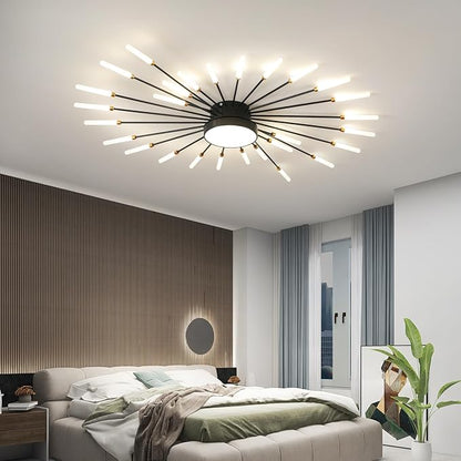 ziidoo Modern Ceiling Light, 28+1 Lights Metal Firework Designed Chic Led Lighting Fixture for Farmhouse Kitchen Dining Room Bedroom Hallway Living Room (Black)